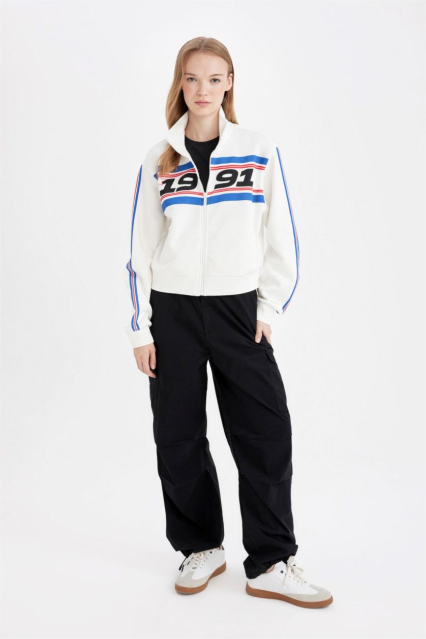 FEMME Blanc Sweat-shirt épais imprimé à coupe Ample et à fermeture éclair