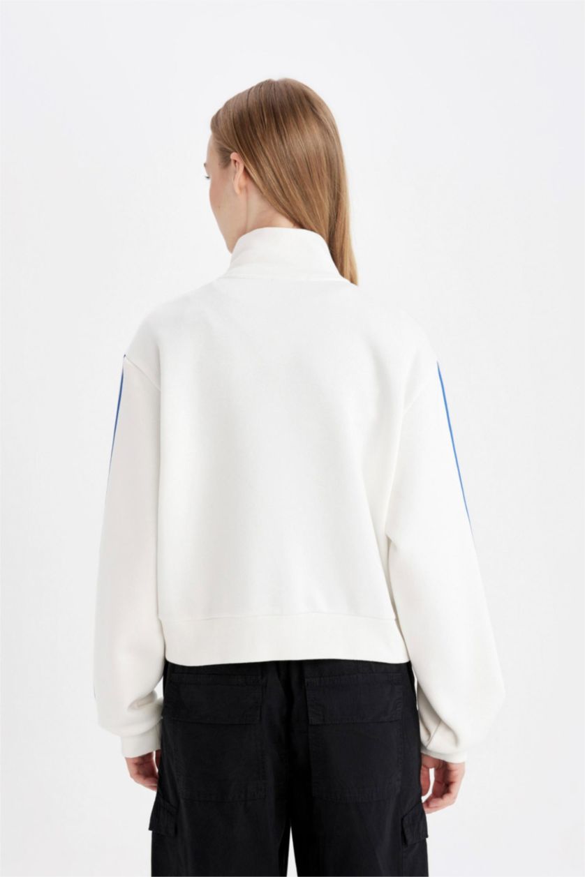 FEMME Blanc Sweat-shirt épais imprimé à coupe Ample et à fermeture éclair