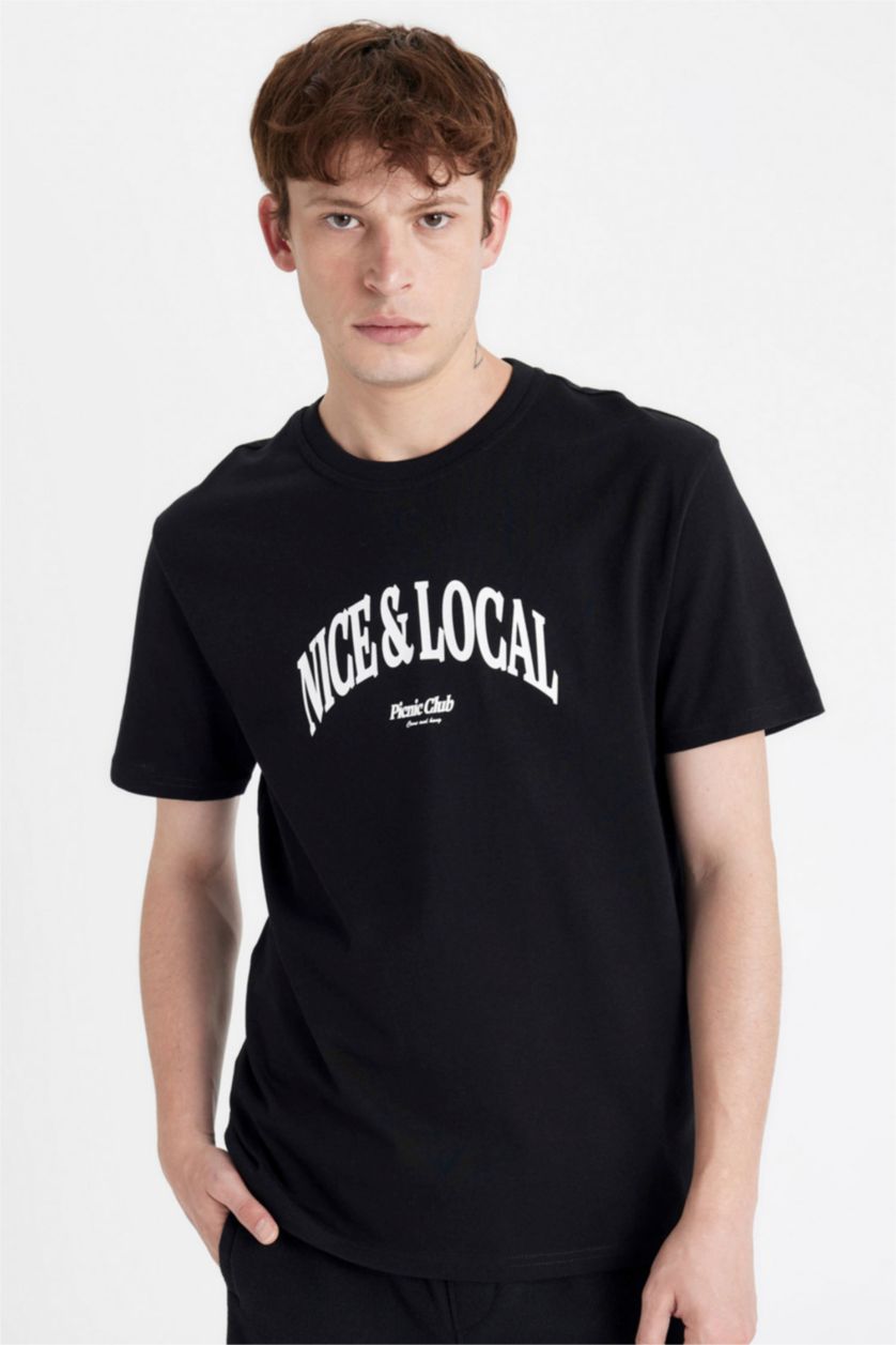 MAN Black Regular Fit Crew Neck Printed T-Shirt