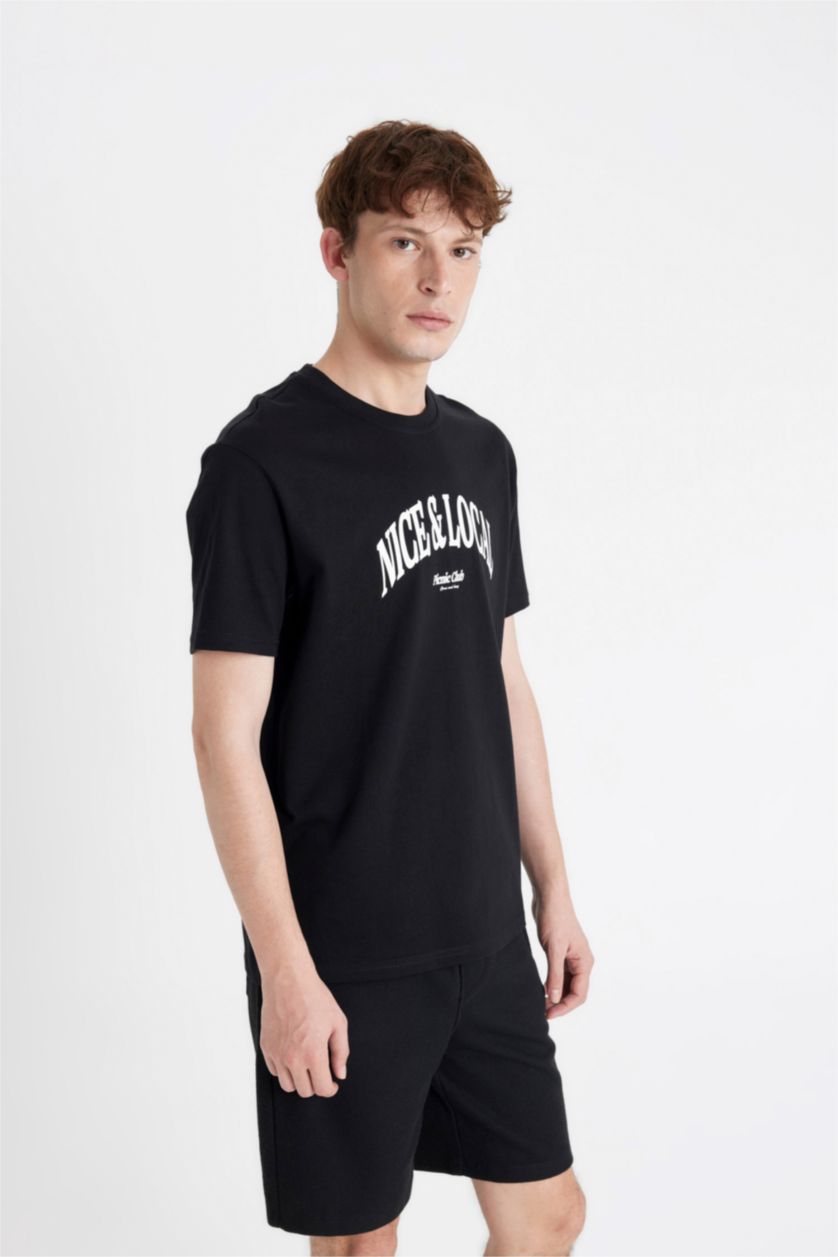 MAN Black Regular Fit Crew Neck Printed T-Shirt