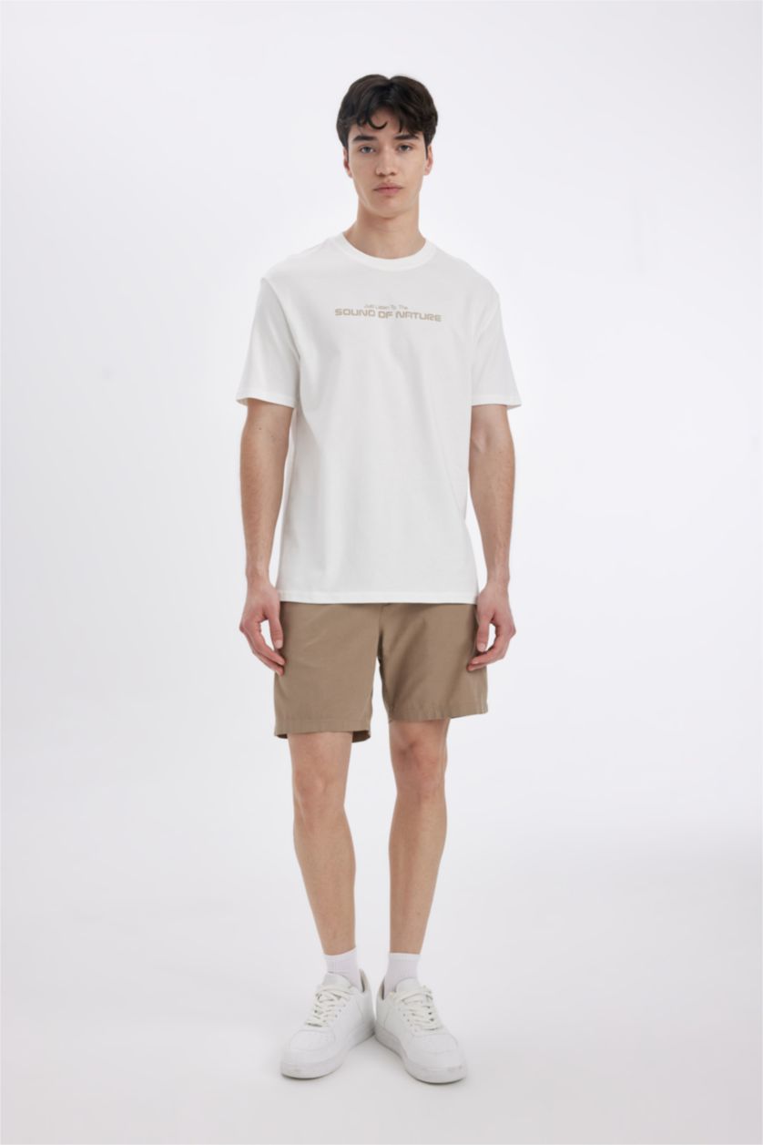 MAN Ecru Regular Fit Crew Neck Printed T-Shirt