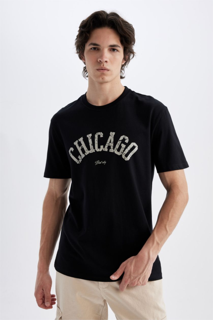 MAN Black Regular Fit Crew Neck Cotton Basic T-Shirt