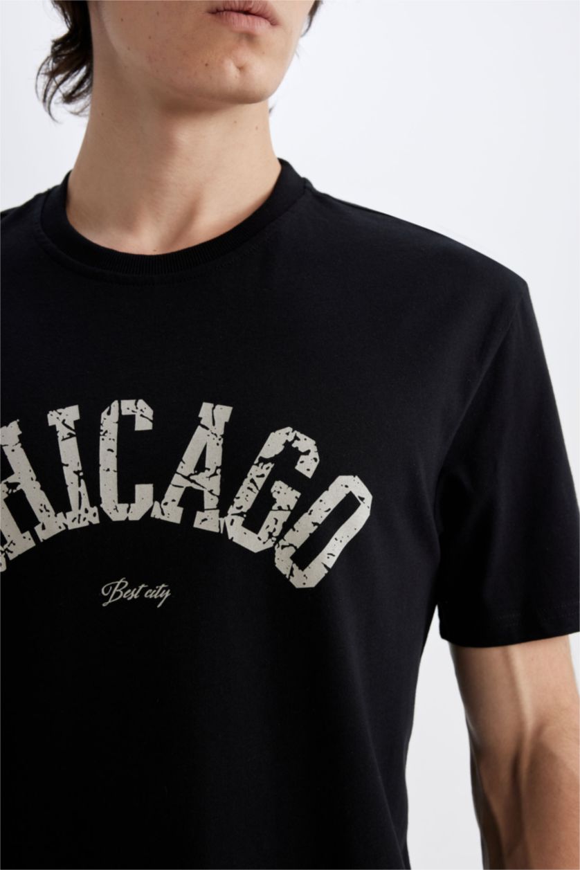 MAN Black Regular Fit Crew Neck Cotton Basic T-Shirt