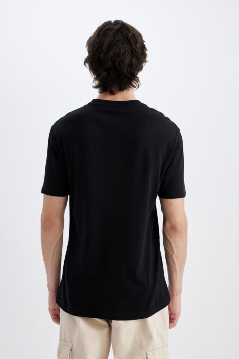 MAN Black Regular Fit Crew Neck Cotton Basic T-Shirt