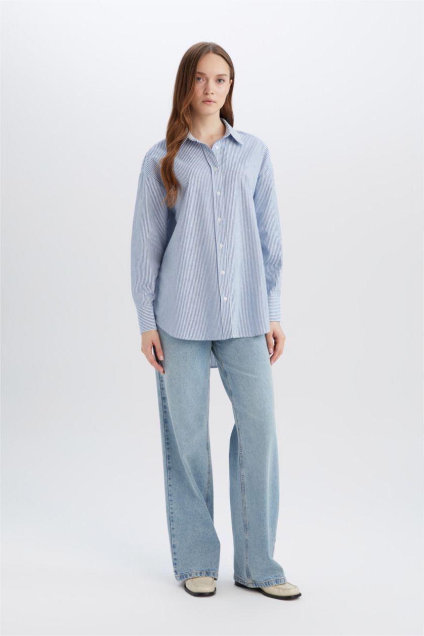 WOMAN Blue Relax Fit Oxford Long Sleeve Tunic