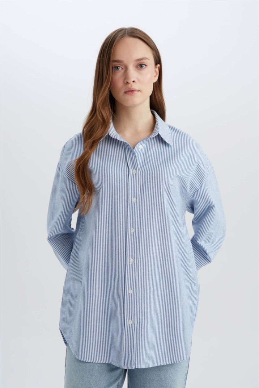 WOMAN Blue Relax Fit Oxford Long Sleeve Tunic
