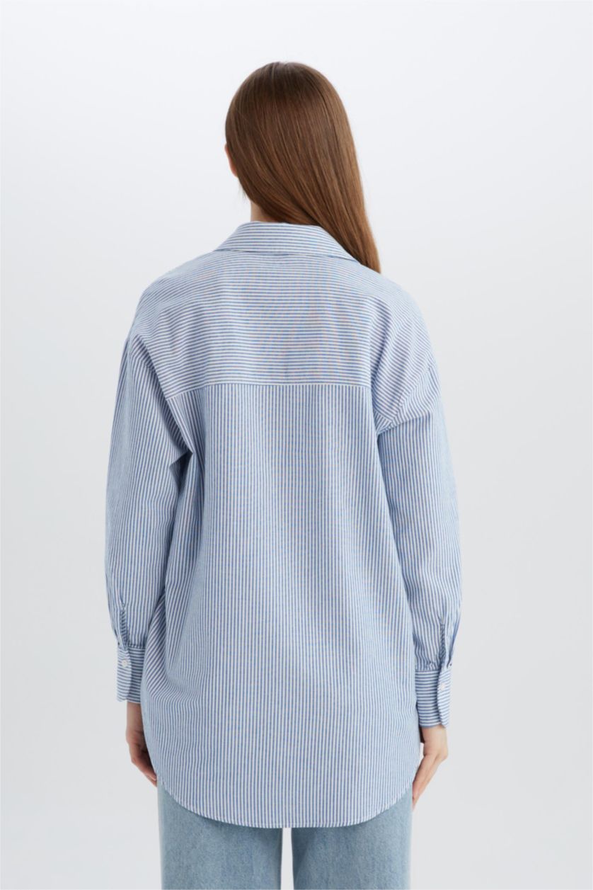 WOMAN Blue Relax Fit Oxford Long Sleeve Tunic