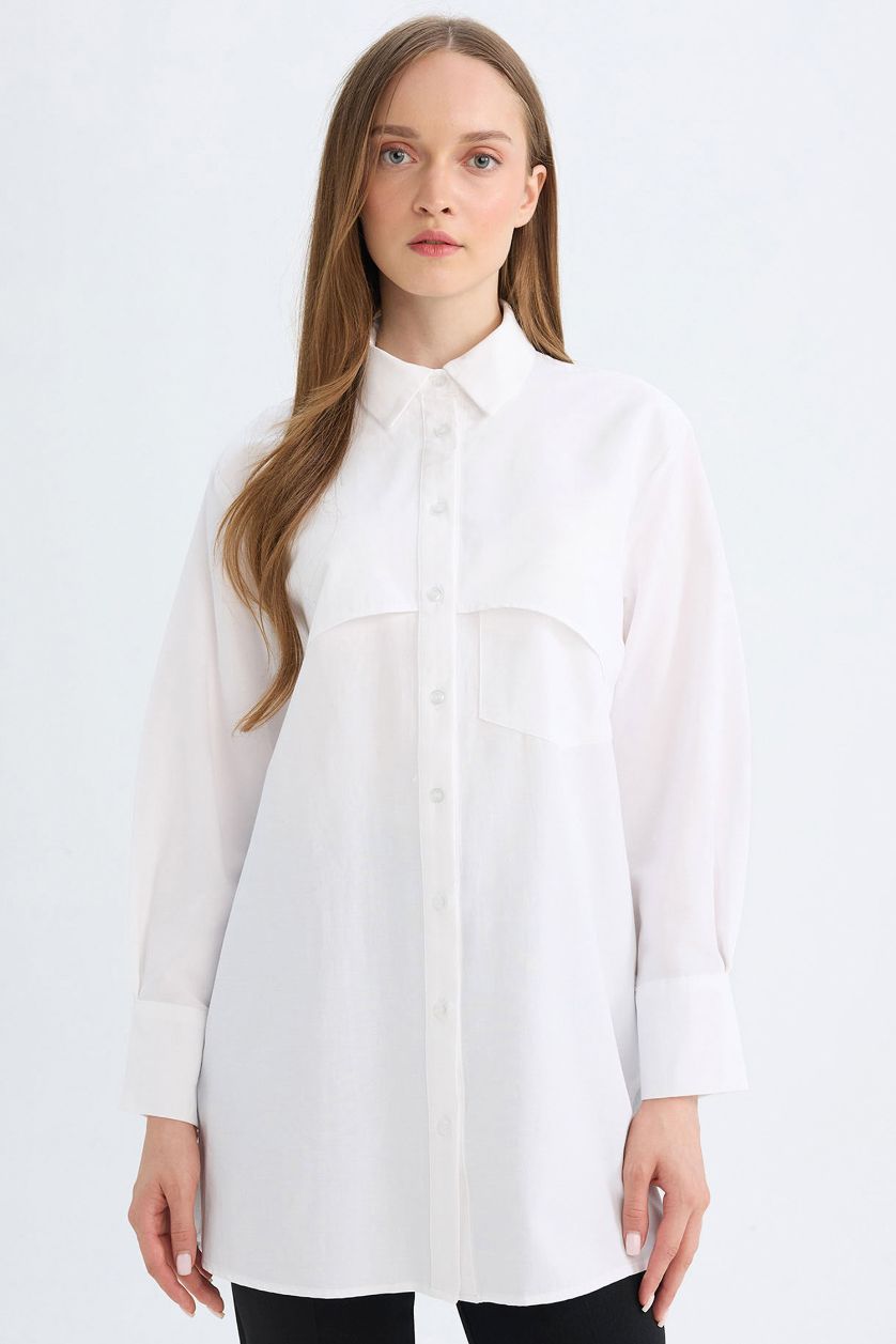 WOMAN White Relax Fit Poplin Basic Shirt Tunic