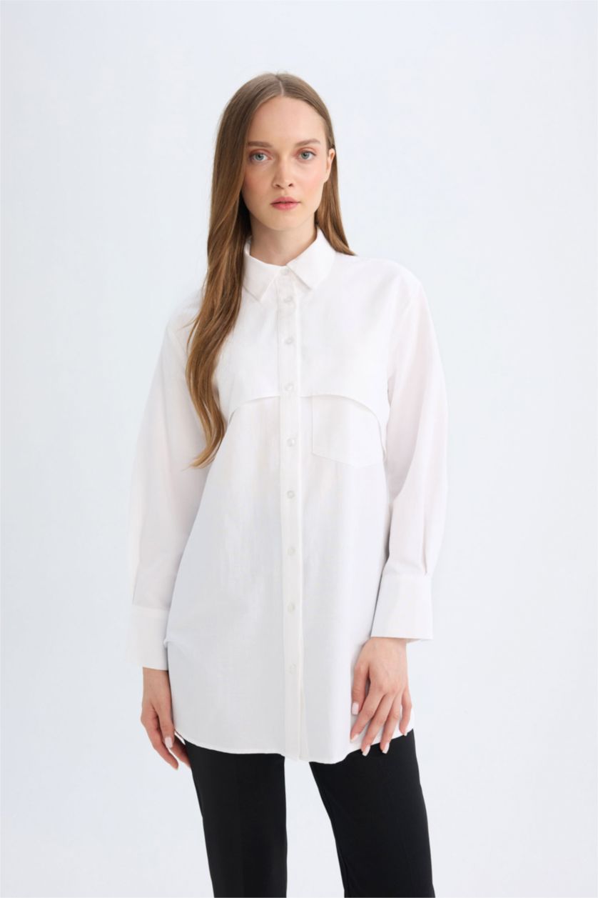 WOMAN White Relax Fit Poplin Basic Shirt Tunic