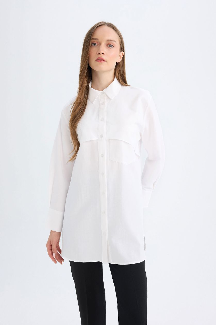 WOMAN White Relax Fit Poplin Basic Shirt Tunic