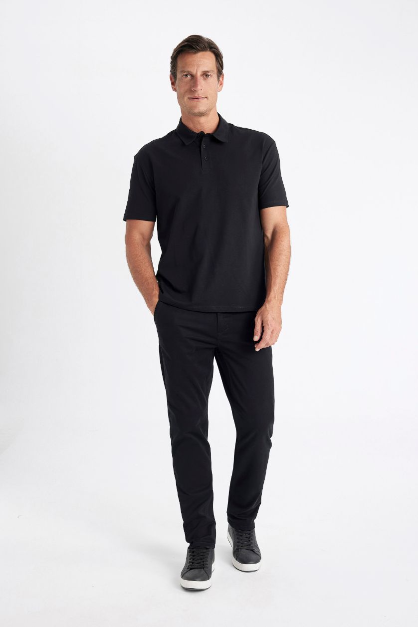 رجال أسود تيشيرت بولو نص كم قصة عادية