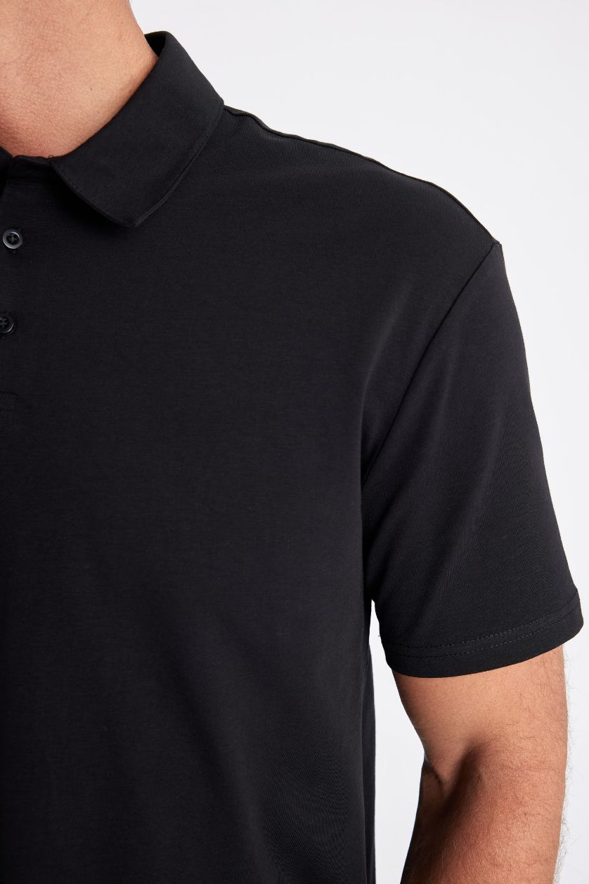 رجال أسود تيشيرت بولو نص كم قصة عادية