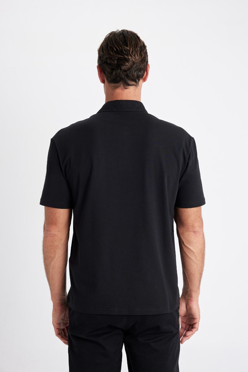 رجال أسود تيشيرت بولو نص كم قصة عادية