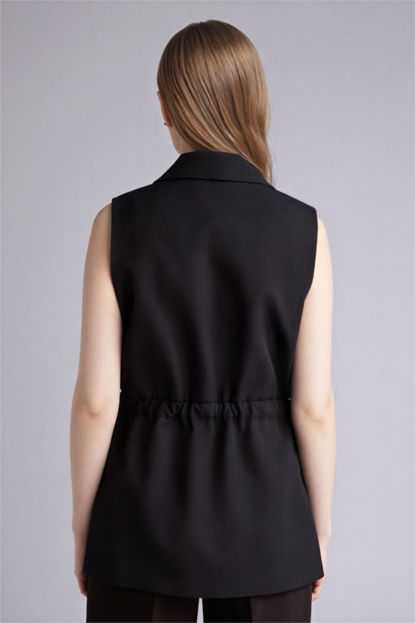 Woman Black Slim Fit Jacket Collar Vest