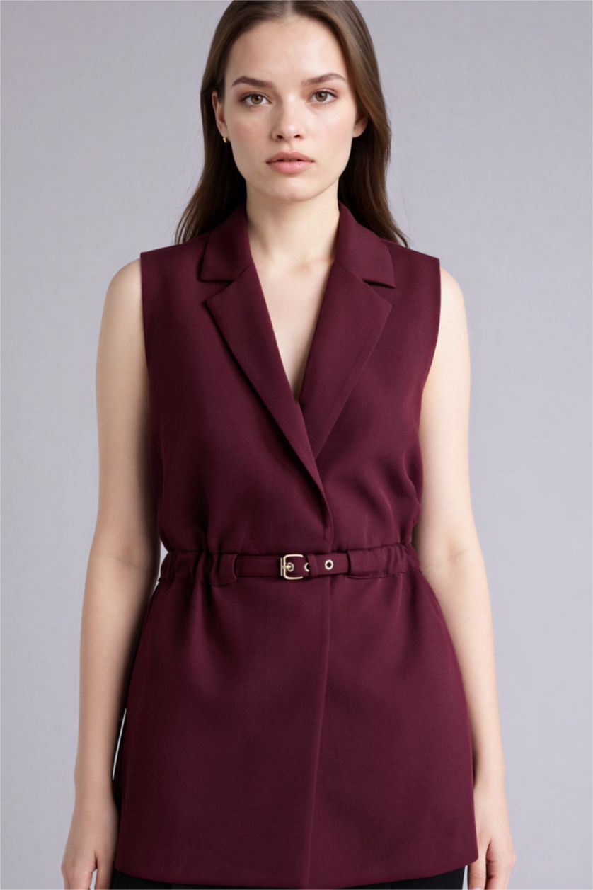Woman Bordeaux Slim Fit Jacket Collar Vest