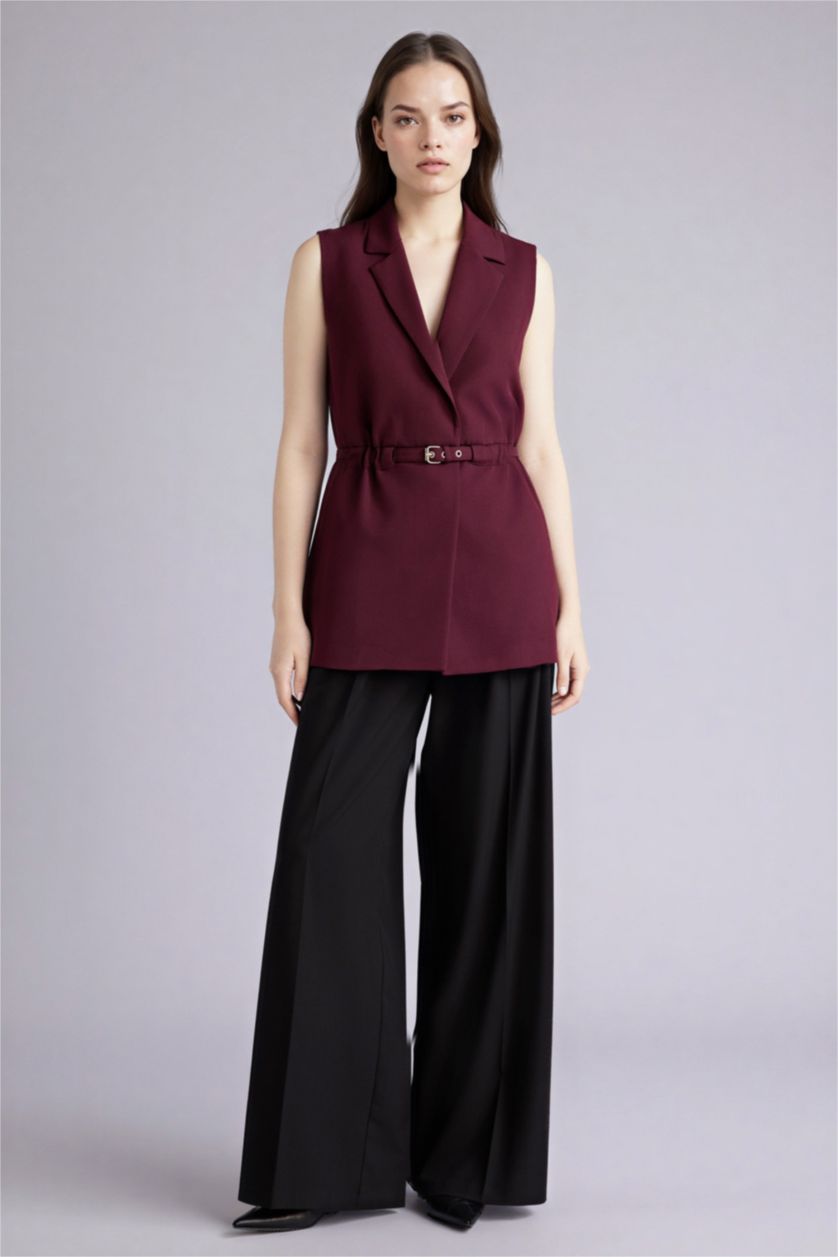 Woman Bordeaux Slim Fit Jacket Collar Vest