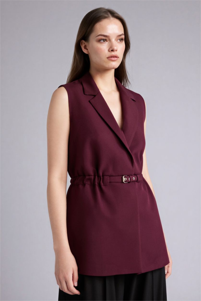 Woman Bordeaux Slim Fit Jacket Collar Vest