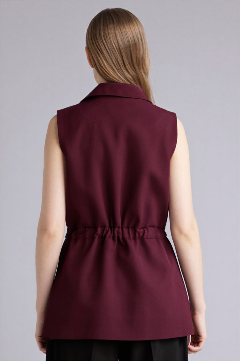 Woman Bordeaux Slim Fit Jacket Collar Vest