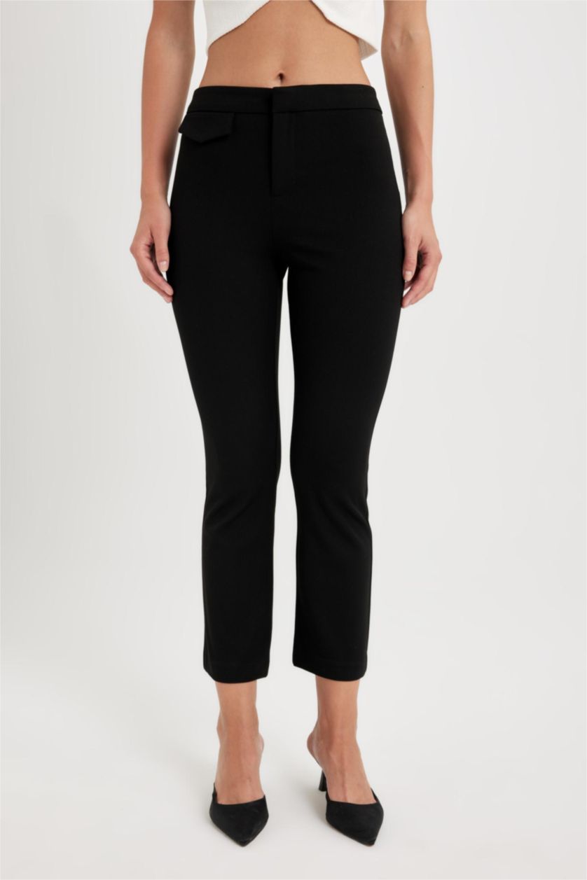 FEMME Noir Pantalon taille haute évasé avec poches