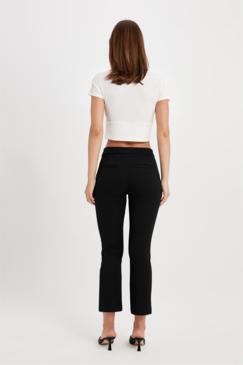 FEMME Noir Pantalon taille haute évasé avec poches