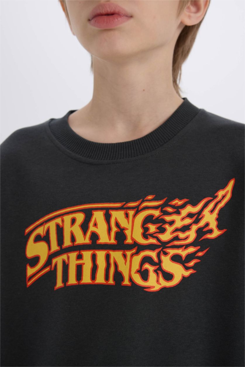 Erkek Çocuk - Genç Erkek Antrasit Stranger Things Bisiklet Yaka Sweatshirt Erkek Çocuk