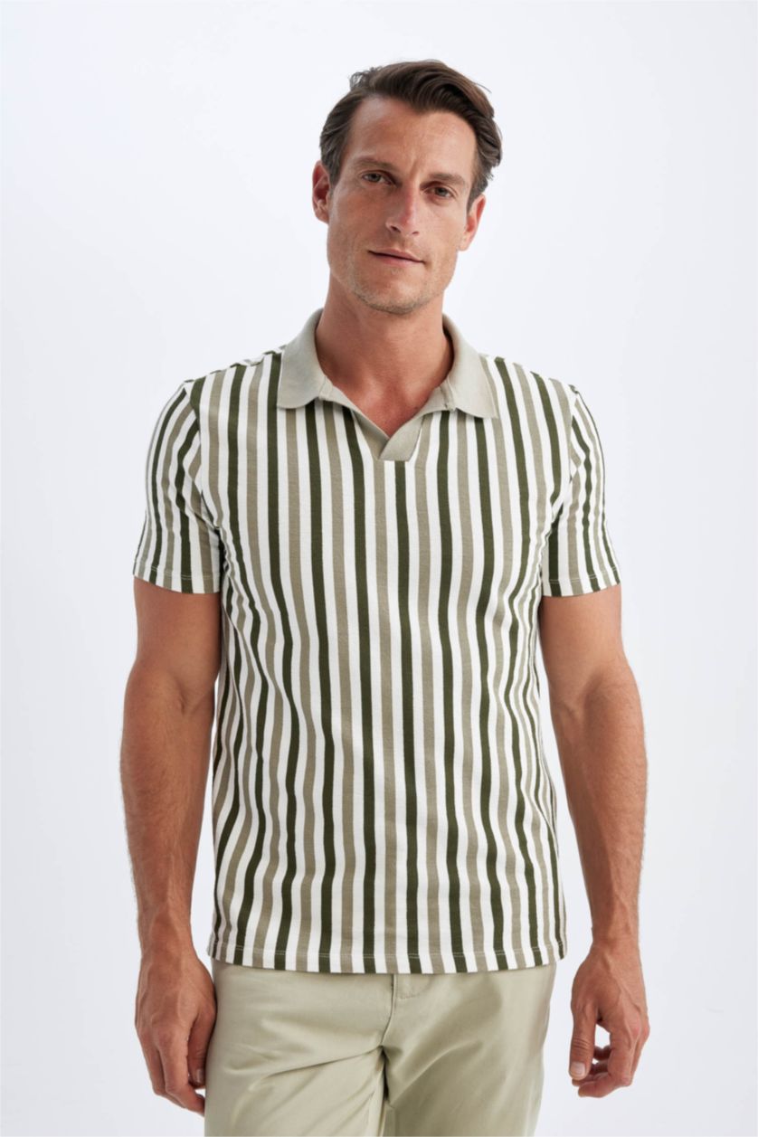 Erkek Haki Slım Fıt Kısa Kollu Polo Tişört