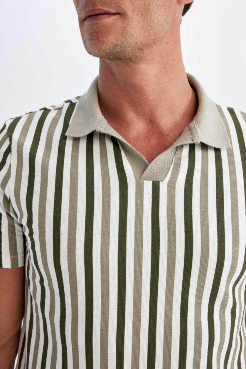 Erkek Haki Slım Fıt Kısa Kollu Polo Tişört