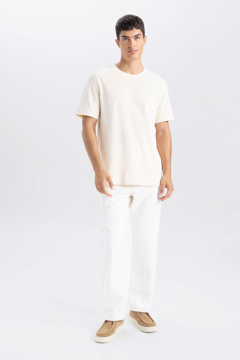 Erkek Açık Taş %100 Pamuk Regular Fit Bisiklet Yaka Kısa Kollu Pike Tişört