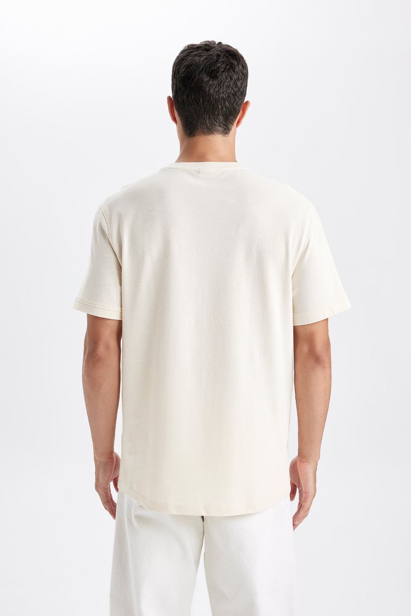 Erkek Açık Taş %100 Pamuk Regular Fit Bisiklet Yaka Kısa Kollu Pike Tişört