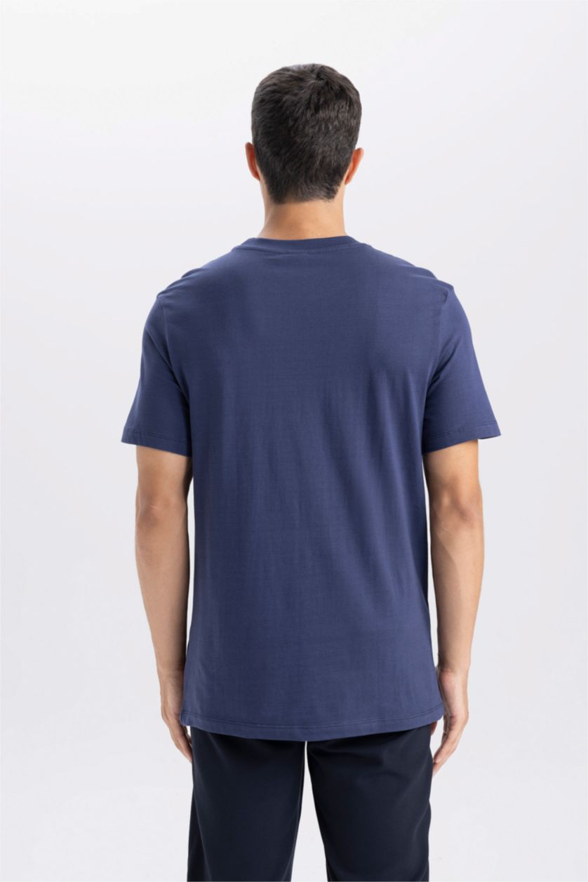 رجال كحلي تي شيرت نص ردن بياخة مستديرة وقصة عادية