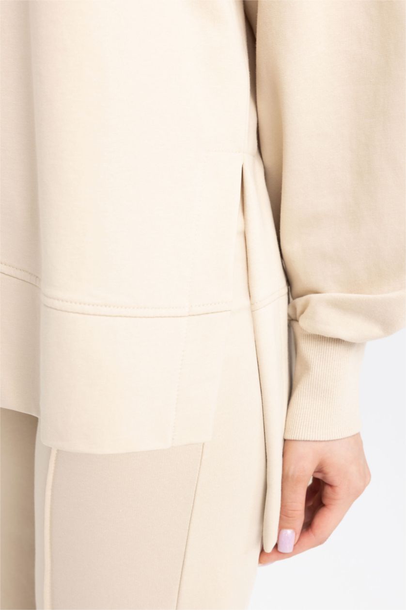 FEMME Beige Tunique en tissu sweat à col rond Coupe régulière