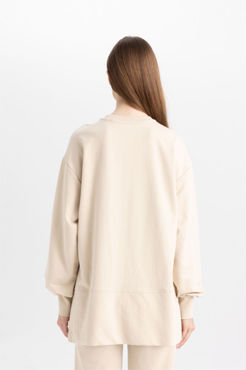 FEMME Beige Tunique en tissu sweat à col rond Coupe régulière