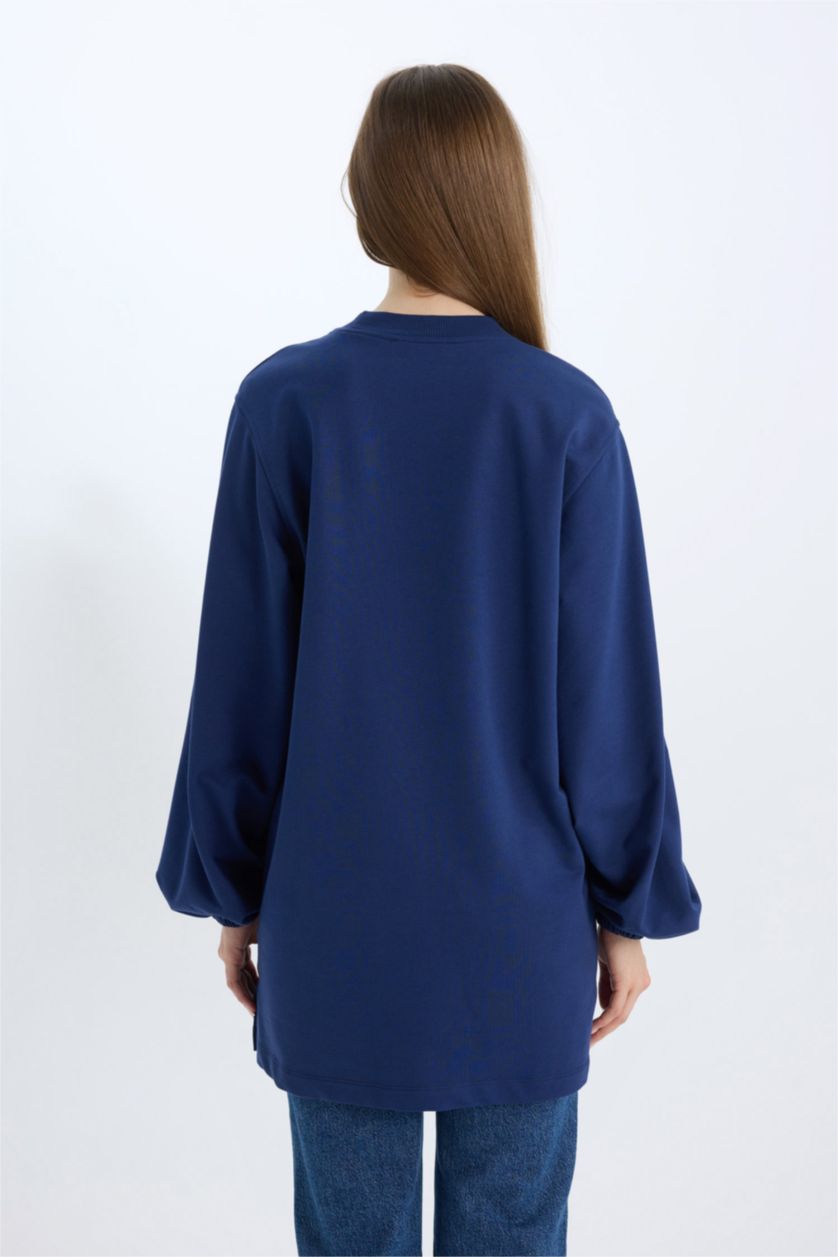 Woman NAVY Regular Fit Balloon Sleeve Stone Detailed Sweat Tunic