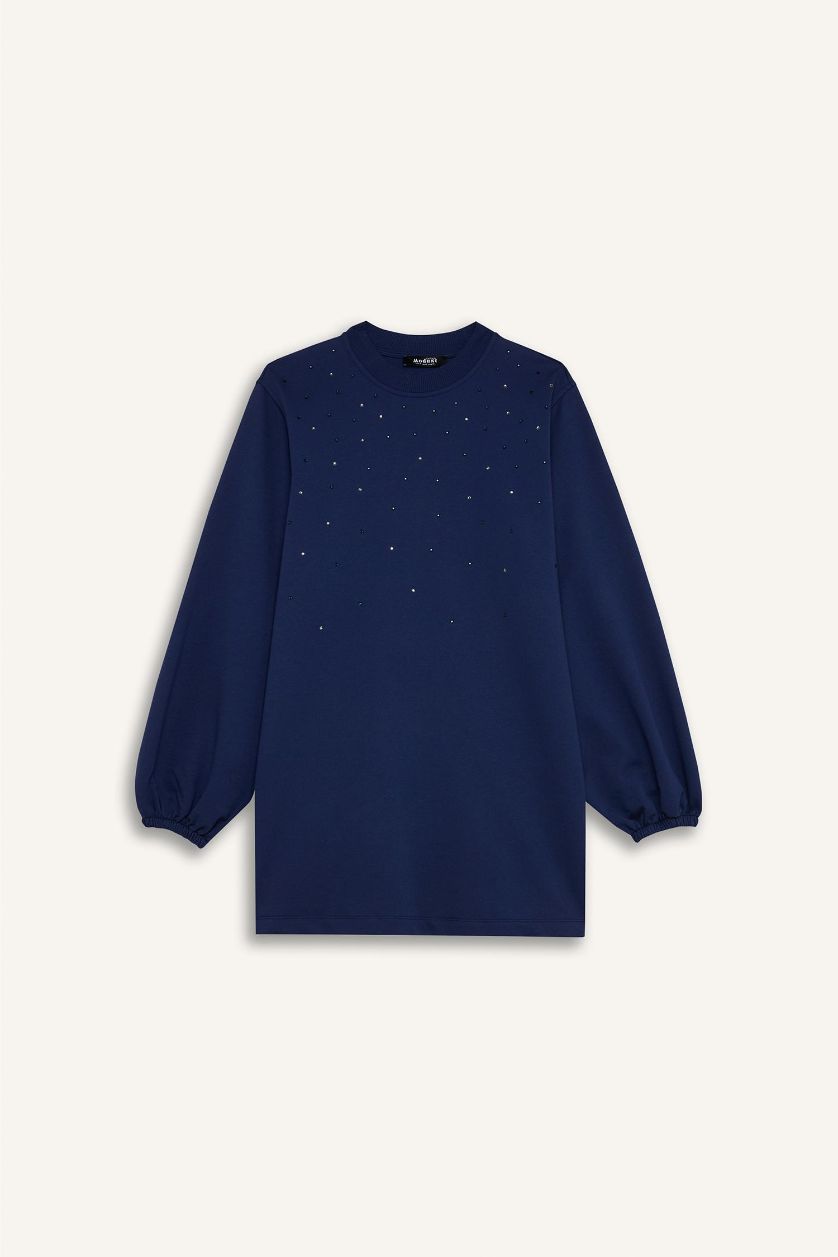 Woman NAVY Regular Fit Balloon Sleeve Stone Detailed Sweat Tunic