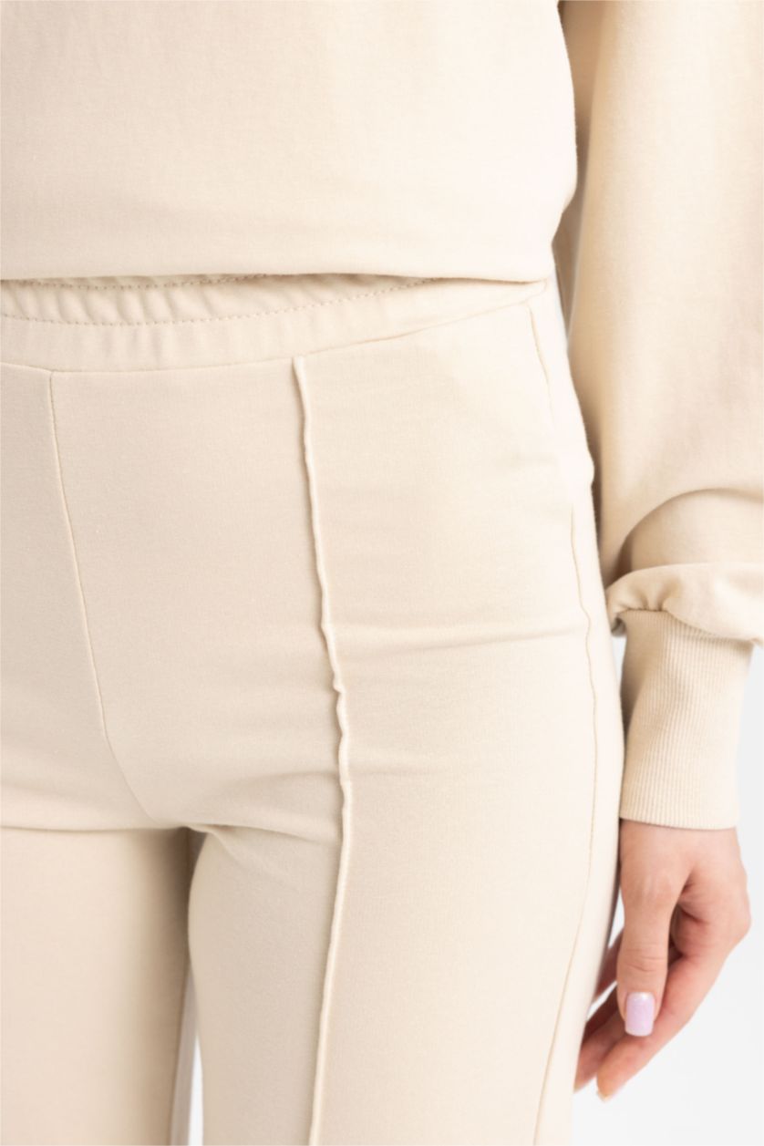 WOMAN Beige Wide Leg Basic Sweatshirt Fabric Sweatpants