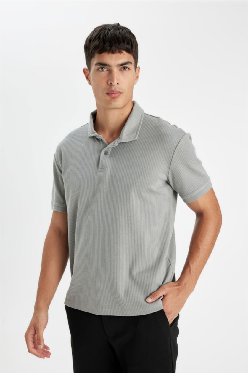 Man Grey Regular Fit Short Sleeve Polo T-Shirt