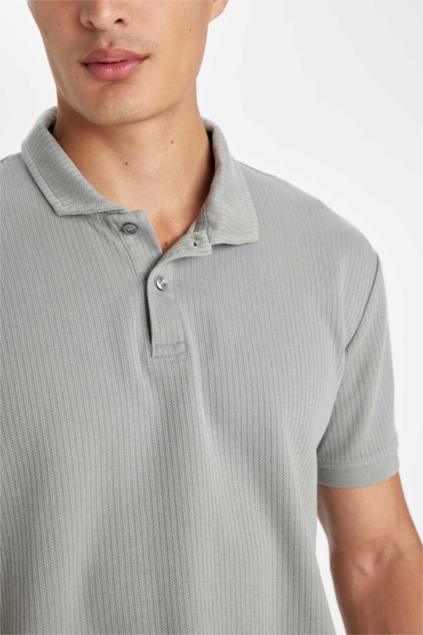 Man Grey Regular Fit Short Sleeve Polo T-Shirt