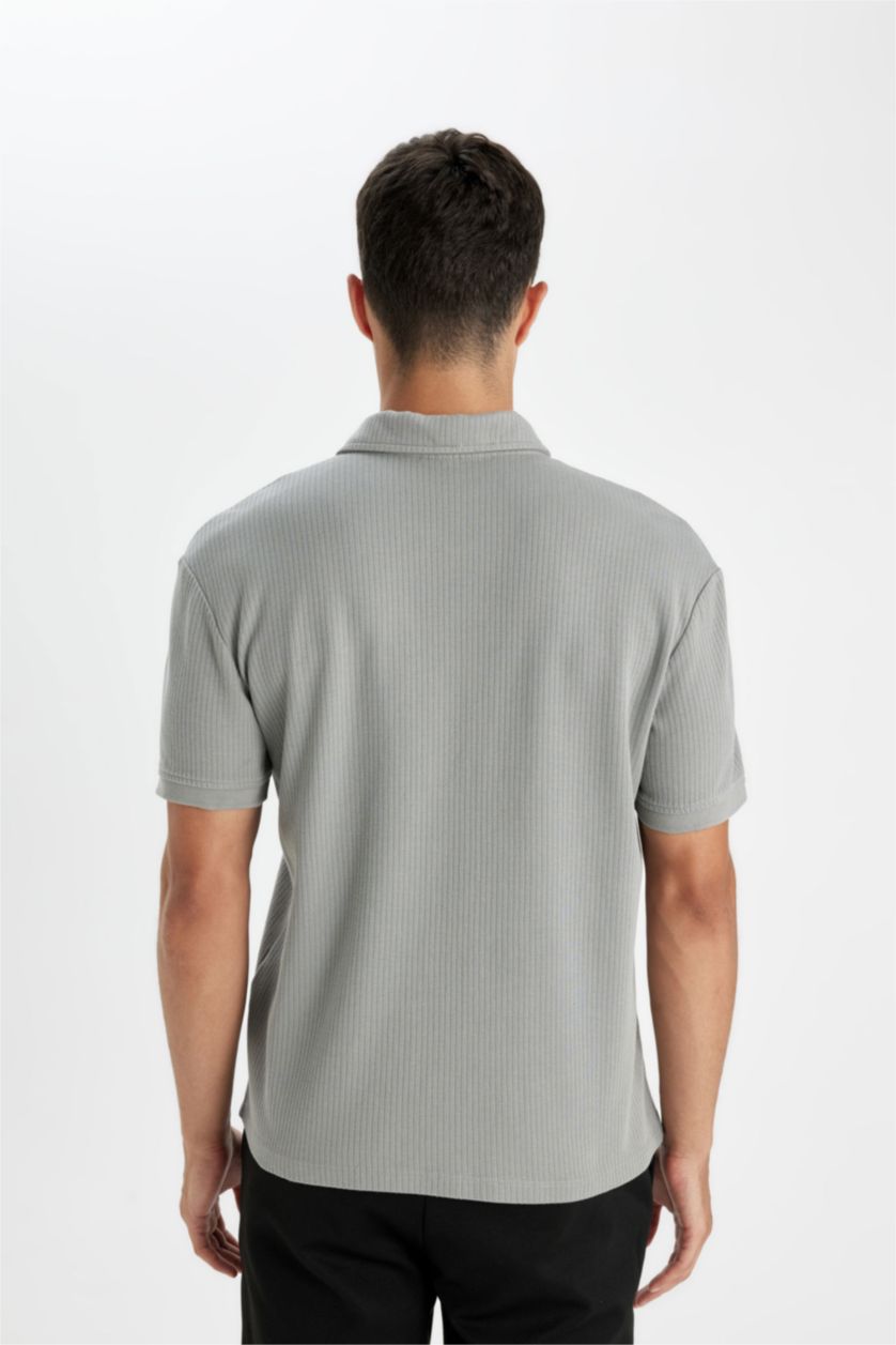 Man Grey Regular Fit Short Sleeve Polo T-Shirt