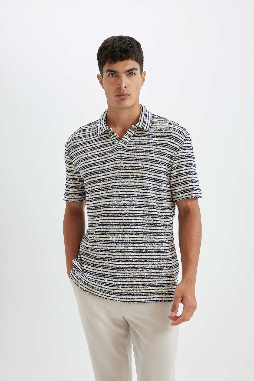 Erkek Lacivert Regular Fit Polo Yaka Triko Kısa Kollu Tişört