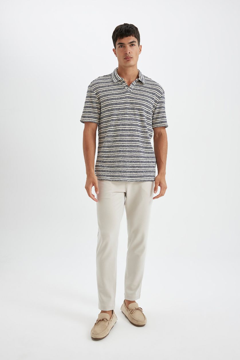 Erkek Lacivert Regular Fit Polo Yaka Triko Kısa Kollu Tişört