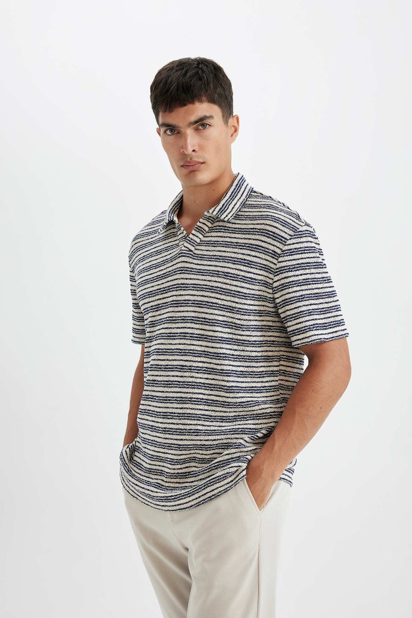 Erkek Lacivert Regular Fit Polo Yaka Triko Kısa Kollu Tişört