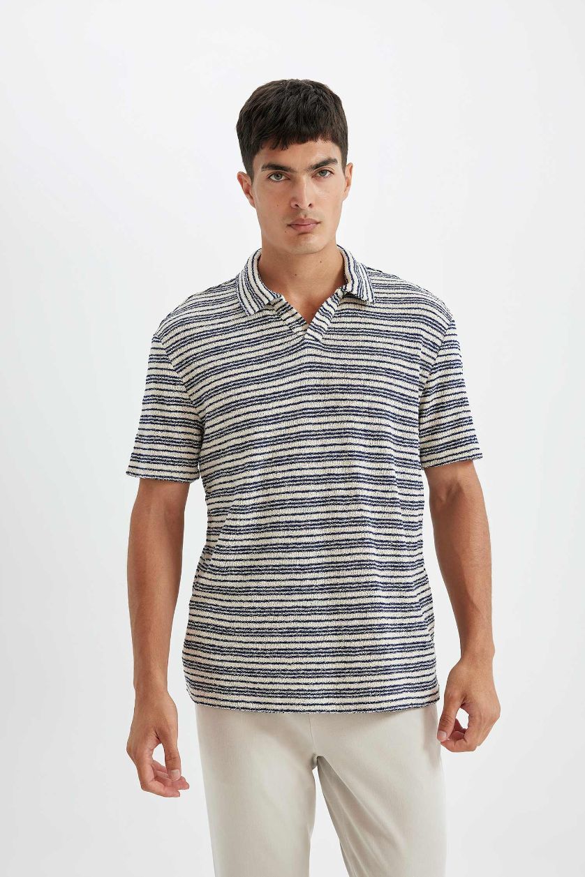 Erkek Lacivert Regular Fit Polo Yaka Triko Kısa Kollu Tişört