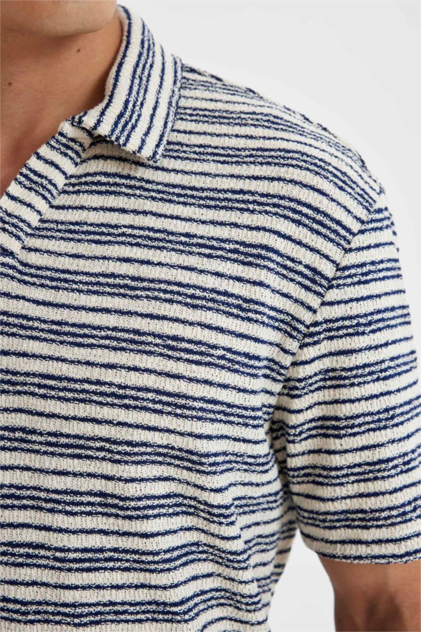 Erkek Lacivert Regular Fit Polo Yaka Triko Kısa Kollu Tişört