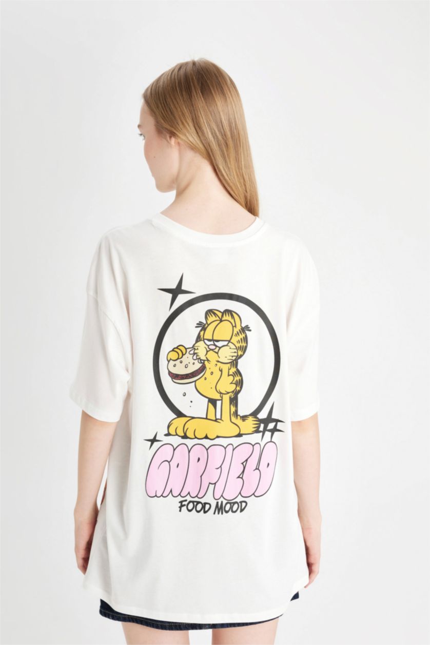 WOMAN White Garfield Oversize Crew Neck Back Printed T-Shirt