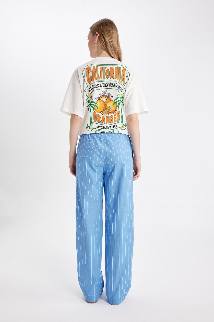 Kadın Mavi Straıght Fıt Normal Bel Standart Boy Poplin Pantolon