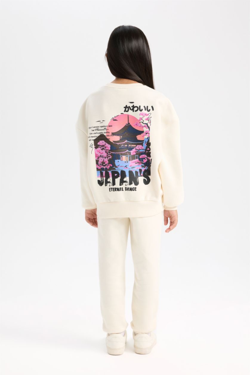 بنات بيج فاتح طقم قماش سميك من قطعتين