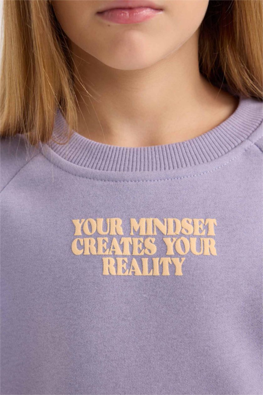 Kız Çocuk - Genç Kız Lila Kız Çocuk  2'li Takım Baskılı Sweatshirt Beli Lastikli Eşofman Altı