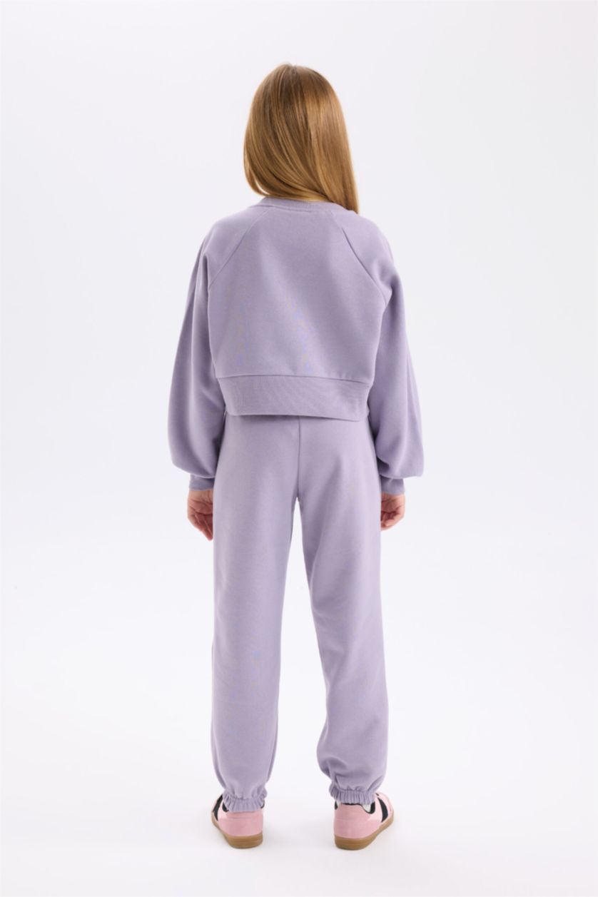 Kız Çocuk - Genç Kız Lila Kız Çocuk  2'li Takım Baskılı Sweatshirt Beli Lastikli Eşofman Altı