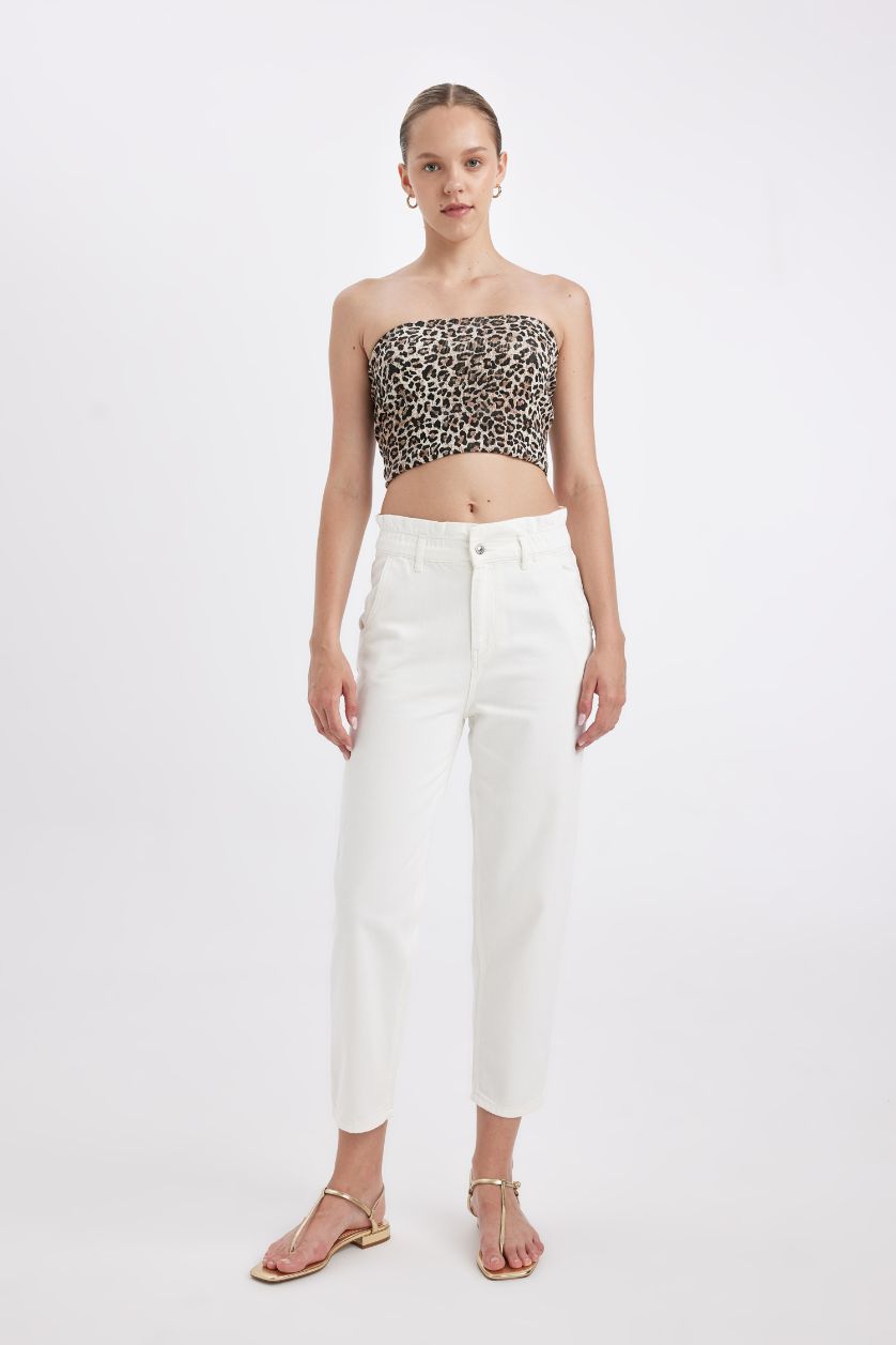 حريمي أبيض (000) بنطلون جينز ابيض بيبرباج برجل عادية وخصر عالي