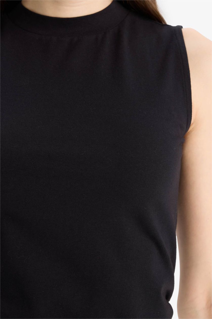 Kadın Siyah Bisiklet Yaka Basic Düz Siyah Atlet